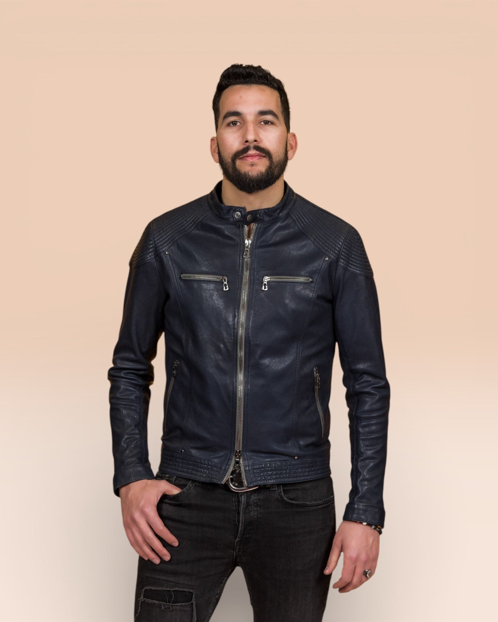 Leather Jacket Blue Pronto Uomo Jacket Hich: Men Leather Jacket