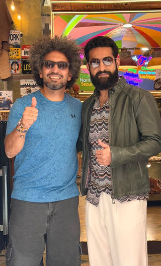 Jr NTR at the Benheart boutique on Via dei Calzaiuoli, Florence, with the Madison lambskin jacket