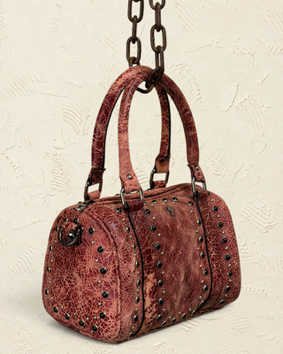 Borsa bowler Benheart | Made in Italy, Made with Heart in pelle di agnello marrone con borchie e manici