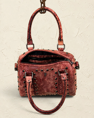 Borsa bowler Benheart | Made in Italy, Made with Heart in pelle di agnello rossa con borchie e manici