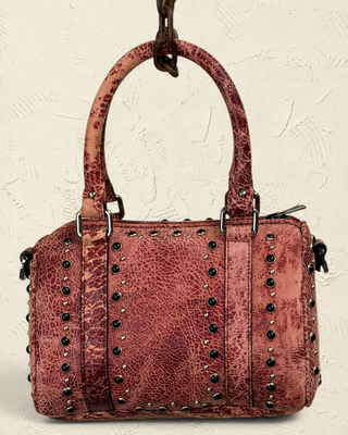 Borsa bowler Benheart | Made in Italy, Made with Heart in pelle di agnello rossa con borchie e manici