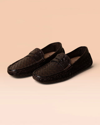 Handwoven Leather Penny Loafers - AZELIO