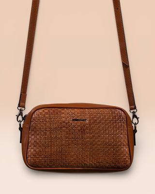 Front view of Afef Medium cuoio leather crossbody bag by Benheart.