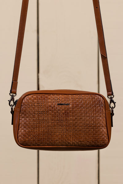 Front view of Afef Medium cuoio leather crossbody bag by Benheart.