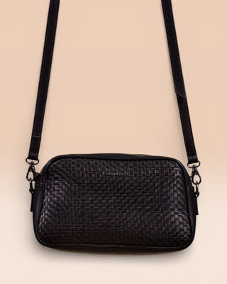 Front view of Afef Medium black leather crossbody bag by Benheart.
