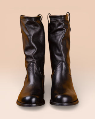 Benheart Agnese 5555 women’s black leather boots, front view.