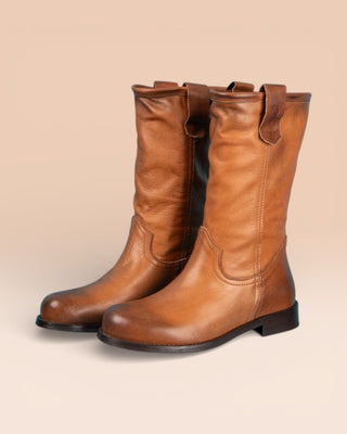 Benheart Agnese 5555 women’s cuoio leather boots, front angled view.