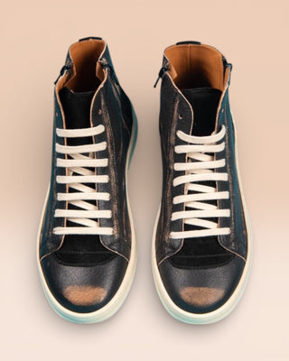 Top view of Bonetti 8473 unisex beige leather high-top sneakers, handcrafted in Florence.