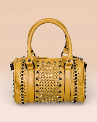 Women's Studded Leather Bowler Bag - DOM MAGIC
