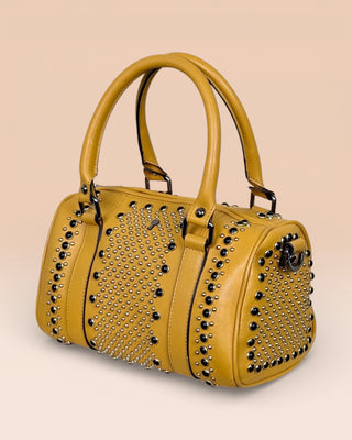 Women's Studded Leather Bowler Bag - DOM MAGIC