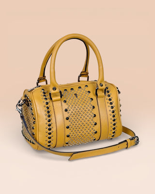 Women's Studded Leather Bowler Bag - DOM MAGIC