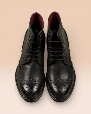 Top view of Benheart Daniel men’s black leather lace-up brogue ankle boots with wingtip design