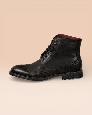 Side view of Benheart's Daniel men’s leather boots in black, handcrafted in Italy.