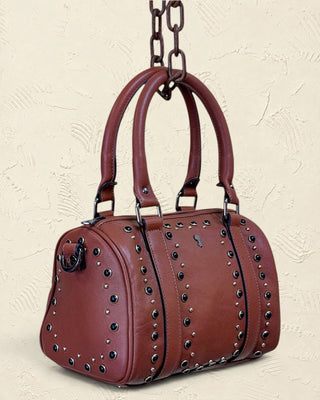 Borsa bowler Benheart | Made in Italy, Made with Heart in pelle di agnello marrone con borchie decorative