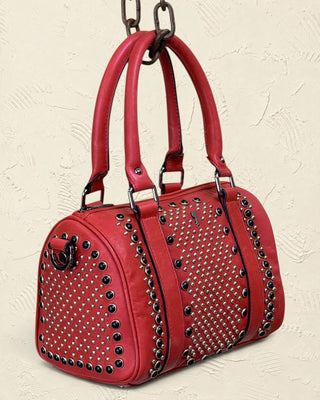 Borsa bowler Benheart | Made in Italy, Made with Heart in pelle di agnello rossa con borchie decorative