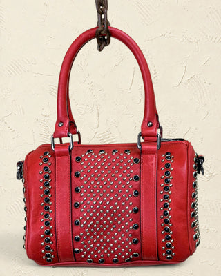 Borsa bowling rossa Benheart | Made in Italy, Made with Heart in morbida pelle di agnello con borchie decorative