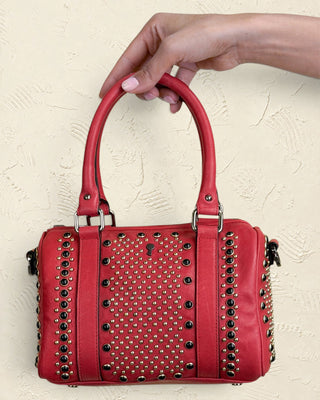 Borsa bowling Benheart | Made in Italy, Made with Heart in pelle di agnello rossa con borchie decorative e manici
