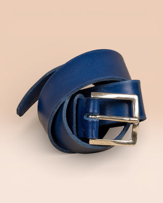 Dedtail of Benheart FIRENZE blue leather unisex belt handmade in Florence