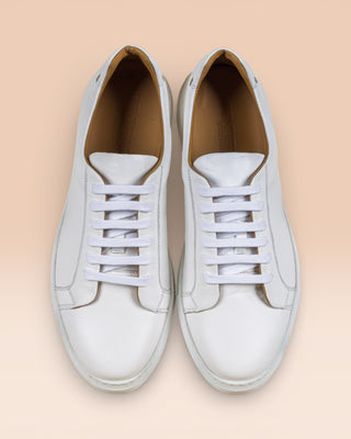 Benheart Leclerc men’s white leather low-top sneakers, top view.