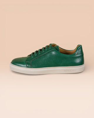 Benheart Leclerc men’s green leather low-top sneakers, side view.