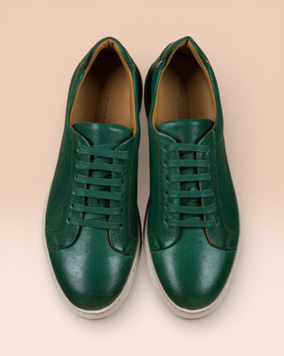 Benheart Leclerc men’s green leather low-top sneakers, top view.