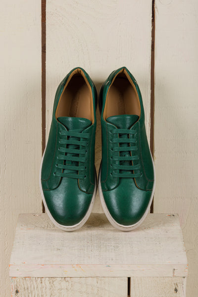 Benheart Leclerc men’s green leather low-top sneakers, top view.