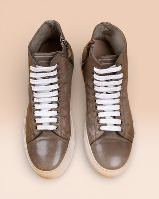 Top view of Lombardi 1022 unisex corda leather high-top sneakers with rubber soles by Benheart.