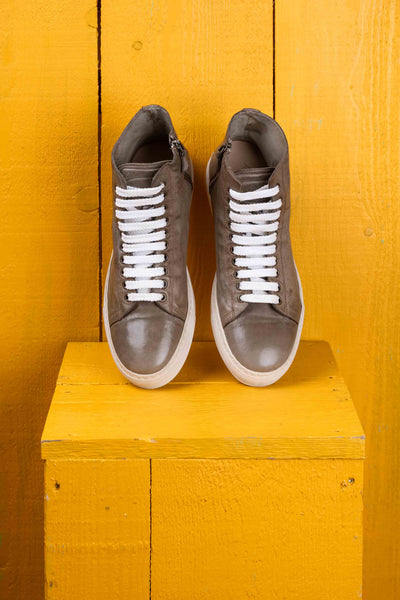 Top view of Lombardi 1022 unisex corda leather high-top sneakers with rubber soles by Benheart.