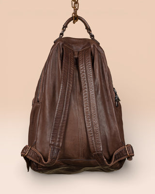 Benheart Lorenzo unisex leather backpack in brown, rear view showing adjustable shoulder straps.
