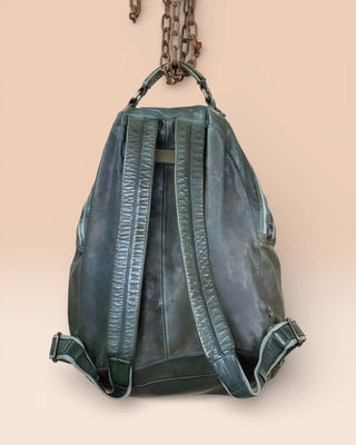 Benheart Lorenzo unisex leather backpack in green, rear view showing adjustable shoulder straps.