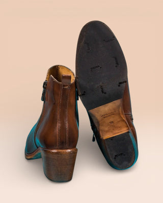 Benheart Miranda 5258 women’s cerro leather ankle boots with side zip, rear view showing sole.