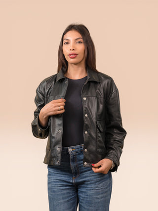 Giacca oversize in pelle di agnello - NUNU