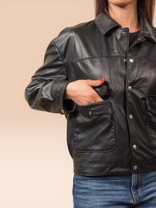 Giacca oversize in pelle di agnello - NUNU