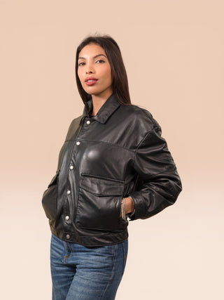 Giacca oversize in pelle di agnello - NUNU