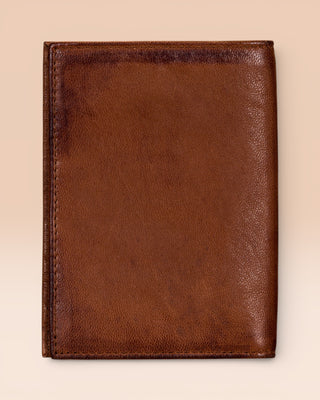 Back view of a New York leather wallet by Benheart in tan brown leather