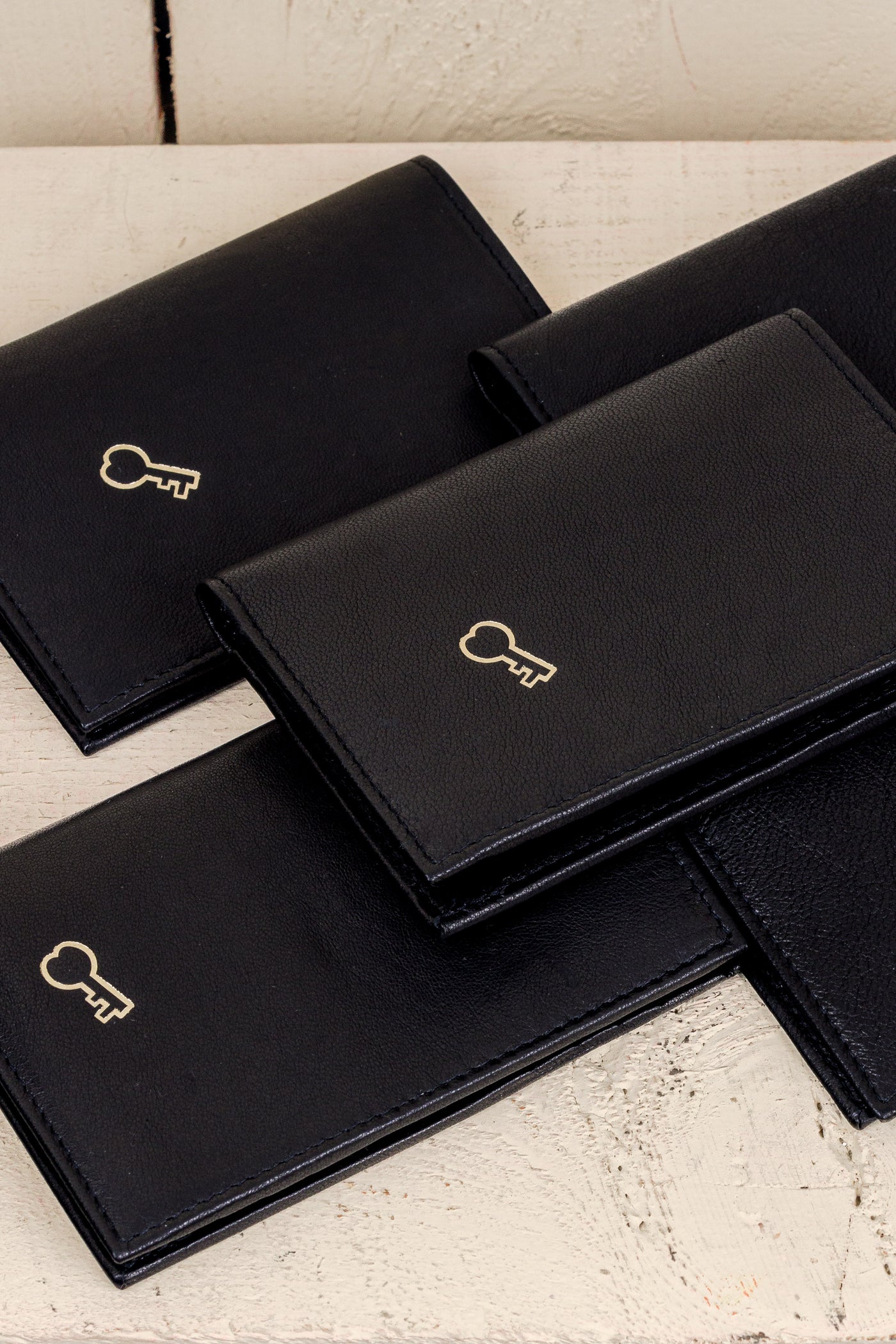 Black New York handmade leather wallets by Benheart, angled view