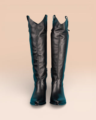 Front view of Novelli high texan boots by Benheart in black, Made in Italy.