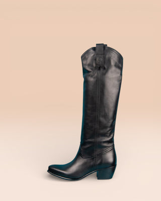 Side view of Novelli high texan boots by Benheart in black.