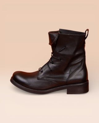 Benheart Phantom lace-up boots in black leather, front angled view.