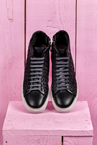 Top view of Raimondo 8393 unisex woven high-top sneakers in black.