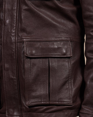 Close-up of the lower left front pocket of the Simone jacket by Benheart, handmade in Florence, Italy.