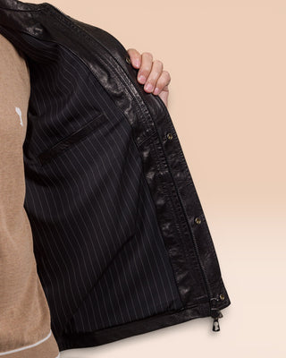 Close-up of the inner lining of the Black Simone leather jacket by Benheart.