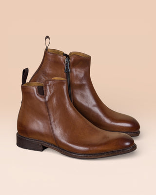 Side view of Suso cuoio tan leather Chelsea boots by Benheart.