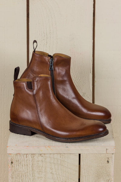 Side view of Suso cuoio tan leather Chelsea boots by Benheart.