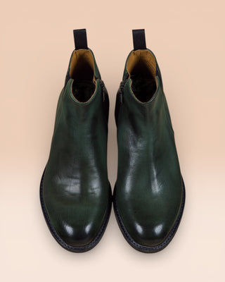 Top view of Suso men’s green leather ankle boots, handcrafted in Italy by Benheart.