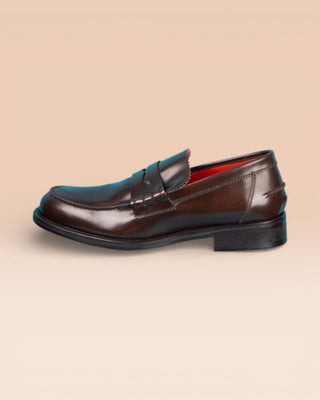 Benheart Toro Penny Loafer in polished cordovan leather, dark brown testa di moro, side view