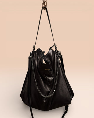 Front view of Venice Logo black leather bag by Benheart.