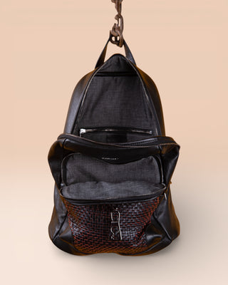 Zoe women’s backpack with black and red weave by Benheart, interior.