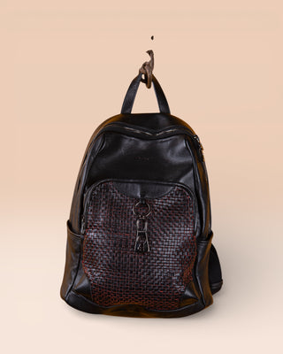 Zoe women’s backpack with black and red weave by Benheart, front view.