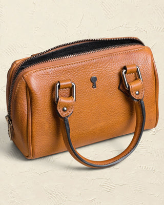 Borsa a mano strutturata Benheart | Made in Italy, Made with Heart in pelle di agnello color cuoio con chiusura a zip